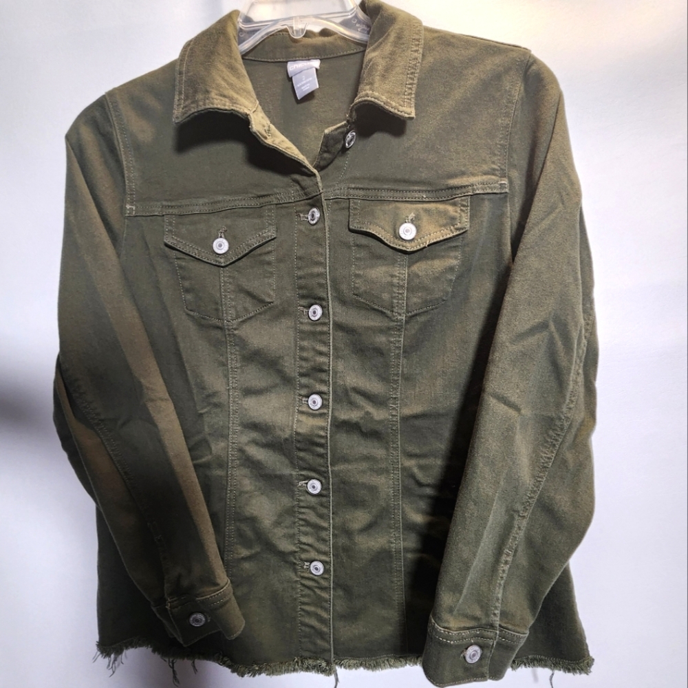 Chico's Utility Jacket Army Green Button Front Women’s Size Large 12
